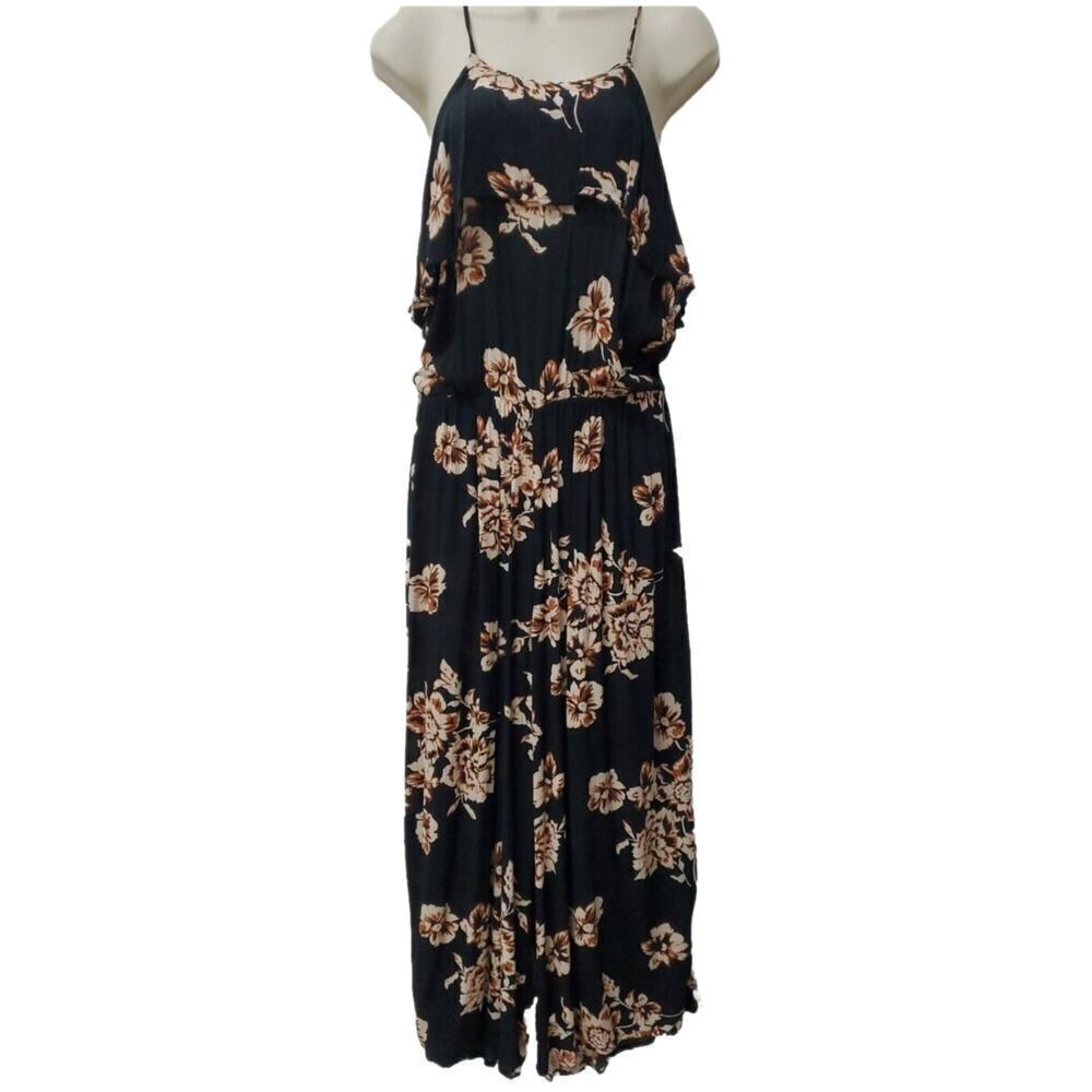 Aeropostale BLACK Floral Dress Jumpsuit Boho Vacation Summer Women's Size XL